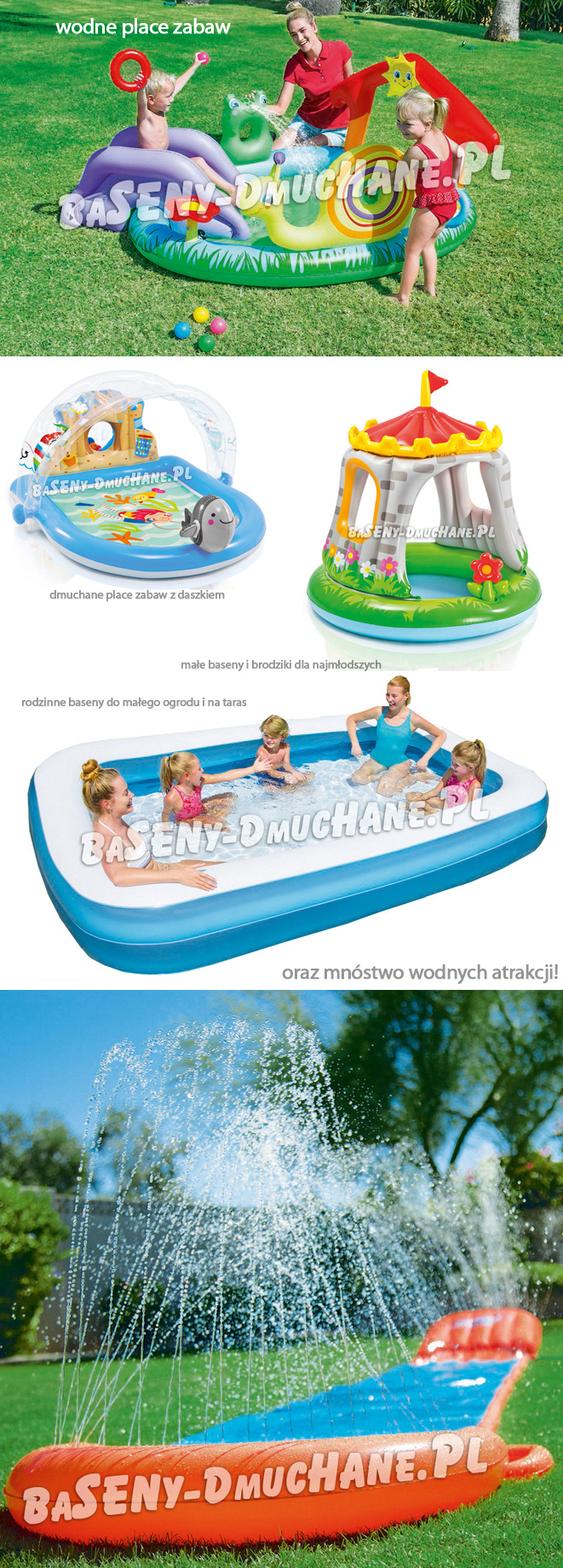 wodne place zabaw, baseny dmuchane, brodziki dla małych dzieci, baseniki i fontanny