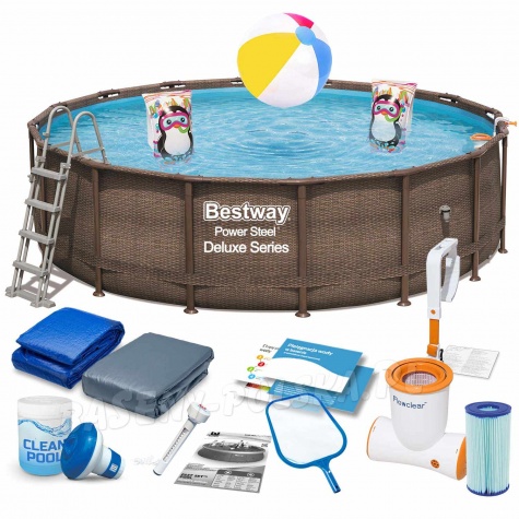 Basen ogrodowy stelażowy 17w1 Rattan Deluxe 488 x 122 Bestway 56666