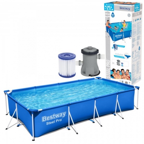 Basen ogrodowy stelażowy 400 x 211 x 81 cm 3w1 z pompą Bestway 56424