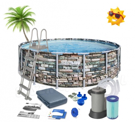 Wysoki basen stelażowy 549 x 132 cm Bestway 56886 zestaw 11w1 kamień