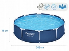 Basen ogrodowy stelażowy 305 x 76 cm Bestway 56677 okrągły niebieski