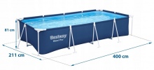 Basen ogrodowy stelażowy 400 x 211 x 81 prostokąt Bestway 56405