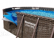 Basen ogrodowy z oknami owalny 56946 Rattan 488 x 305 x 107cm 18w1 Bestway